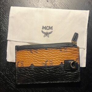 MCM Claus Card Case - Tan and Black Cognac